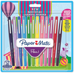 Paper Mate Flair 12 Feutres de Coloriage  assortiment de couleurs carnaval  pointe moyenne (0 7 mm)