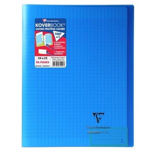 CLAIREFONTAINE Koverbook Cahier piqure 48 pages avec rabats - 240 x 320 mm - Seyes papier PEFC 90 g - Bleu