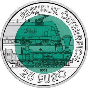 Pièce de monnaie 25 euro Autriche 2004 argent et niobium BU – Chemin de fer de Semmering