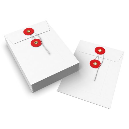 Lot de 20 enveloppes blanche + rouge à rondelle et ficelle 162x114