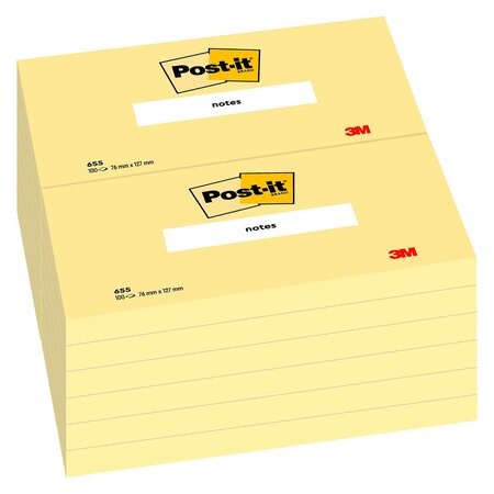 Notes repositionnables jaune classique post-it 76 x 127 mm - bloc de 100 feuilles - lot de 12
