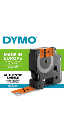 DYMO Rhino - Etiquettes Industrielles Vinyle 19mm x 5.5m - Noir sur Orange