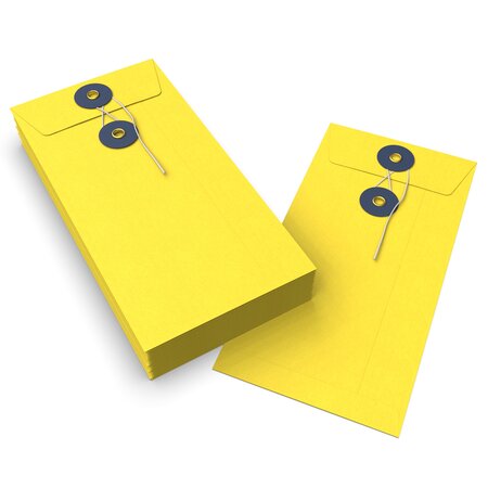 Lot de 20 enveloppes jaune + bleu marine à rondelle et ficelle 220x110