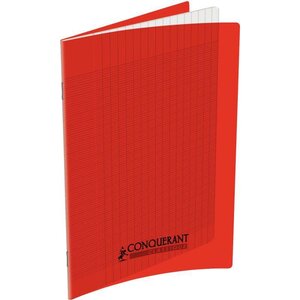 Cahier 96 pages seyès 90 g  couverture polypropylène rouge  format 17 x 22 cm  CONQUERANT