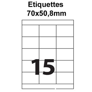 Étiquettes adhésives  70x50 8mm  (15étiquettes/feuille) - blanc - 50 feuilles -t3azur