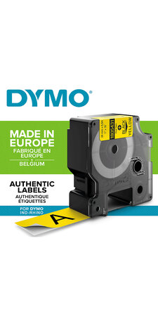 DYMO Rhino - Etiquettes Industrielles Vinyle 24mm x 5.5m - Noir sur Jaune
