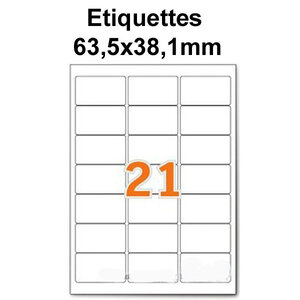Étiquettes adhésives  63 5x38 1mm  (21étiquettes/feuille) - blanc - 50 feuilles -t3azur