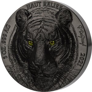 TIGER Big Five Asia Edition Noire 5 Once Argent Coin 5000 Francs Ivory Coast 2021