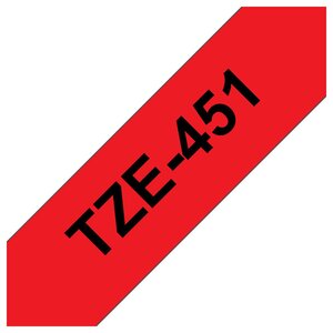 Ruban titreuse brother - tze - écriture noir / fond rouge - 24 mm x 8 m - modèle tze-451