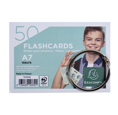 Paquet De 50 Flashcards Sous Film + Anneau - Bristol Ligné Perforé - Format A7 - Couleurs Assorties - X 19 - Exacompta