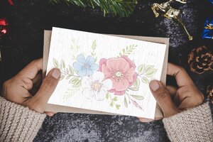 Carte à planter bouquet de fleurs bleu blanc rouge