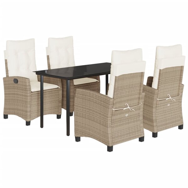 vidaXL Ensemble à manger de jardin avec coussins 5Pièces Beige poly rotin