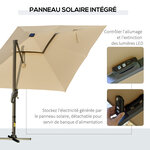 Parasol déporté LED carré double toit inclinable pivotant 360° manivelle piètement acier dim. 3L x 3l x 2 66H m beige