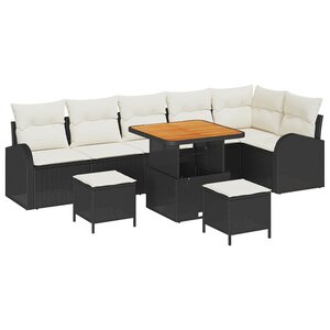 vidaXL Ensemble de canapé de jardin avec coussin 9 Pièces Noir Poly rotin