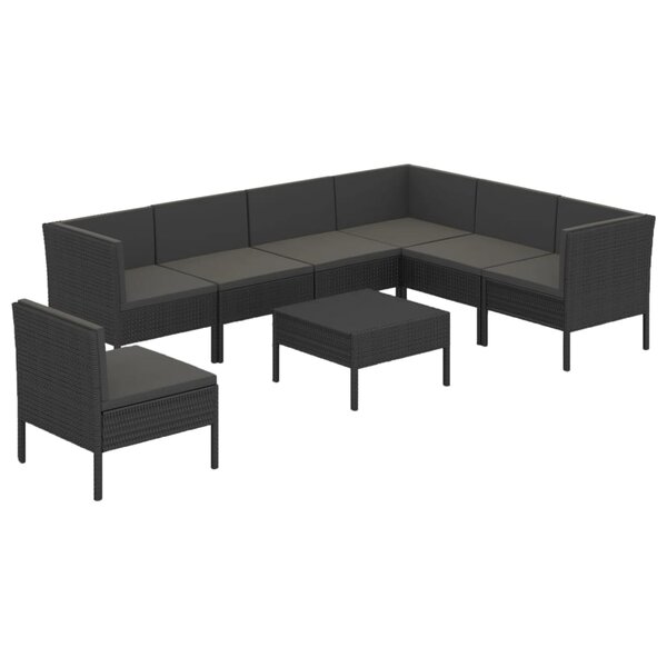 vidaXL Salon de jardin 8 Pièces avec coussins résine tressée noir