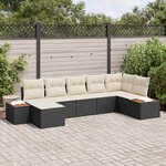 vidaXL Ensemble de canapé de jardin avec coussin 7 Pièces Noir et crème