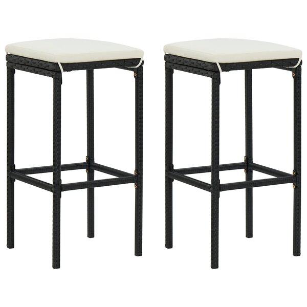 vidaXL Tabourets de bar avec coussins lot de 2 noir résine tressée
