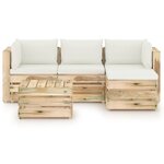 vidaXL Salon de jardin 5 Pièces avec coussins vert bois imprégné