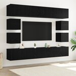Set de meuble TV vidaXL 8 pièces en bois d'ingénierie noir mural