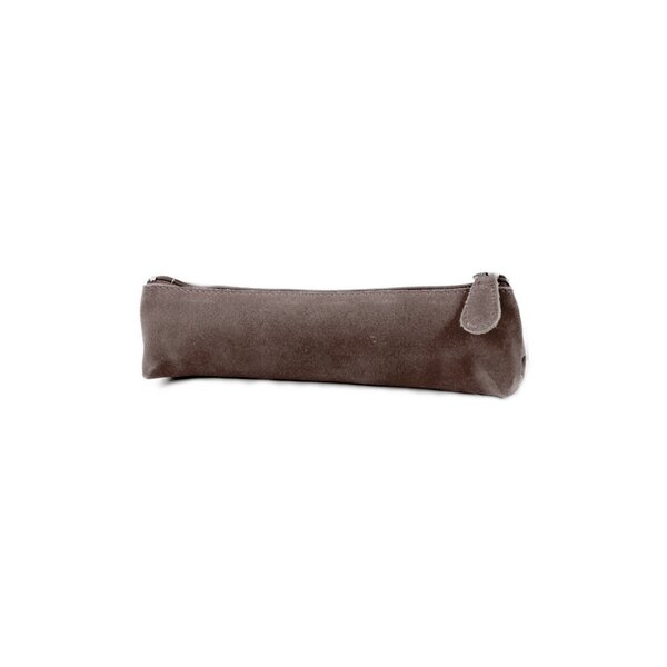 Mini Trousse Fourre Tout Triangle 18 x 5 x 3.5 cm Cuir Suédine - Taupe