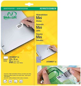Etiquettes stick+lift, 210 x 297 mm, blanc, sur 25f a4 avery zweckform