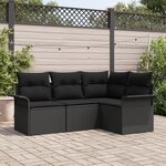 vidaXL Ensemble de Canapé de Jardin 4 Pièces avec Coussins Noir Rotin Poly