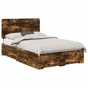vidaXL Cadre de lit Chêne fumé 135 x 190 cm Bois d'ingénierie