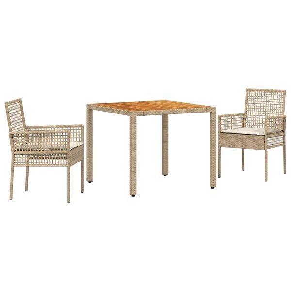 vidaXL Ensemble de salle à manger pour jardin 3 Pièces Beige Poly rotin