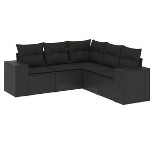 vidaXL Salon de jardin 5 Pièces avec coussins noir résine tressée