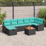vidaXL Ensemble de canapé de jardin avec coussin 8 Pièces Noir polyrotin