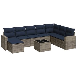 vidaXL Salon de jardin 9 Pièces avec coussins gris résine tressée