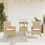 vidaXL Ensemble à manger de jardin et coussins 3 Pièces beige rotin verre