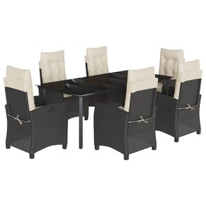 vidaXL Ensemble à manger de jardin coussins 7Pièces Noir Résine tressée