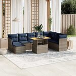 vidaXL Salon de jardin 9 Pièces avec coussins gris résine tressée
