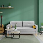Canapé 3 places + 2 coussins - Tissu Gris clair - 175 x 80 x 85 cm - COPENHAGUE