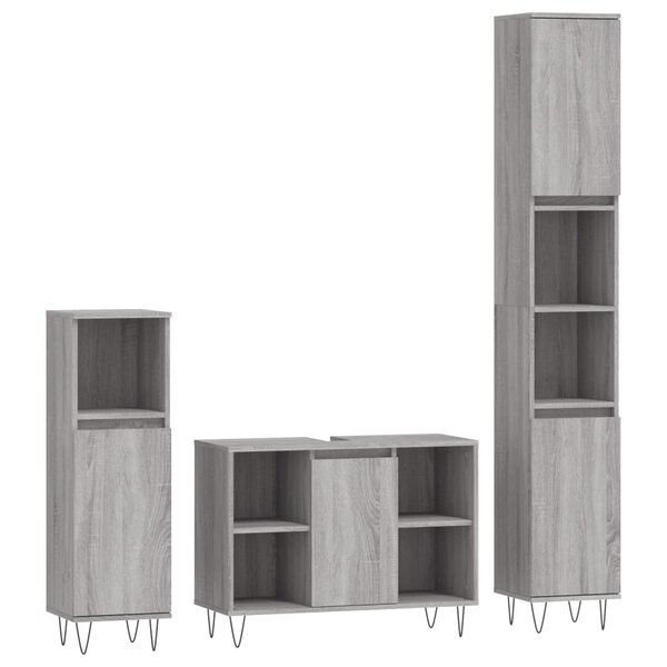 vidaXL Ensemble de meubles de salle de bain 3 Pièces Sonoma gris