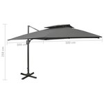 vidaXL Parasol déporté avec double toit 300x300 cm anthracite