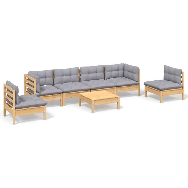 vidaXL Salon de jardin 7 Pièces avec coussins gris bois de pin massif