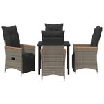 vidaXL Ensemble de Salle à Manger de Jardin de 5 Pièces avec Coussins Gris Poly Rattan