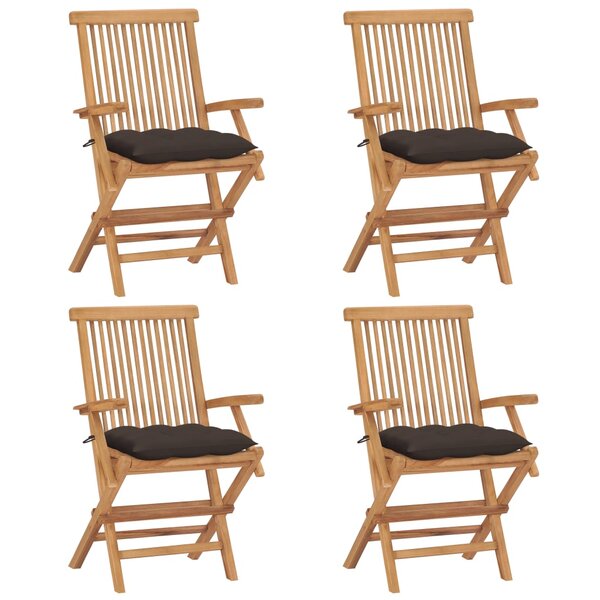 vidaXL Chaises de jardin et coussins taupe lot de 4 Bois teck massif