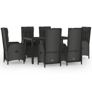 vidaXL Ensemble à manger jardin et coussins 7 Pièces Noir et gris Rotin