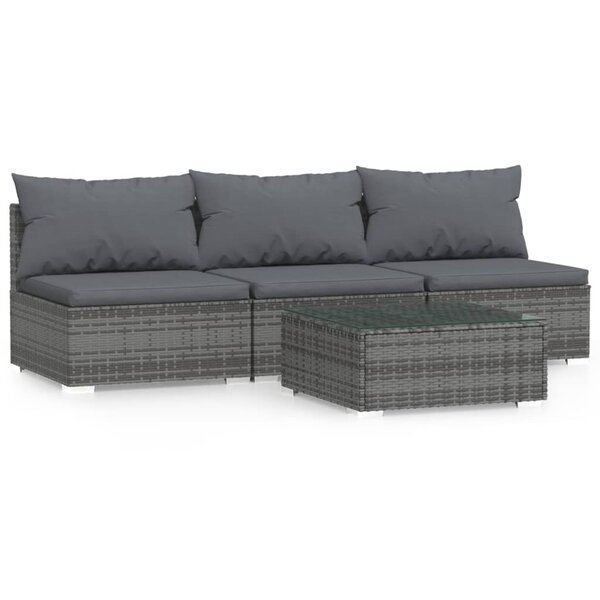 vidaXL Salon de jardin 4 Pièces avec coussins Gris Résine tressée