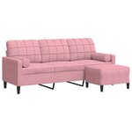 vidaXL Canapé à 3 places avec repose-pieds Rose 180 cm Velours