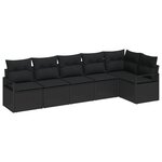 Ensemble de Canapé de Jardin 6 pièces avec Coussins Noir en Rotin Synthétique