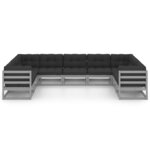 vidaXL Salon de jardin 9 Pièces avec coussins Gris Bois de pin massif