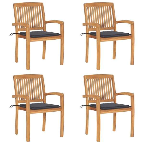 vidaXL Chaises de jardin empilables avec coussins lot de 4 Teck solide