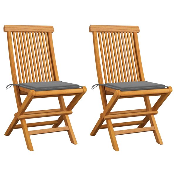 vidaXL Chaises de jardin et coussins gris lot de 2 Bois de teck massif