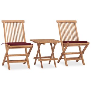 vidaXL Ensemble à manger d'extérieur pliable avec coussin 3 Pièces Teck