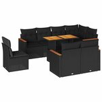 vidaXL Salon de jardin avec coussins 9 Pièces noir résine tressée acacia