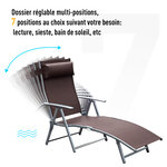 Outsunny transat chaise longue bain de soleil pliable dossier inclinable multi-positions têtière fournie 137L x 64l x 101H cm métal époxy textilène marron